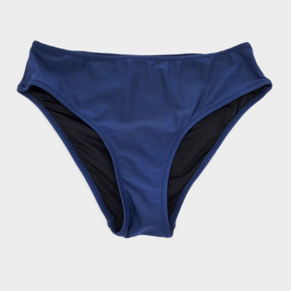 Cupshe High Waist Bikini Bottom Swimsuit Small Navy Blue Lined Stretch Quick Dry